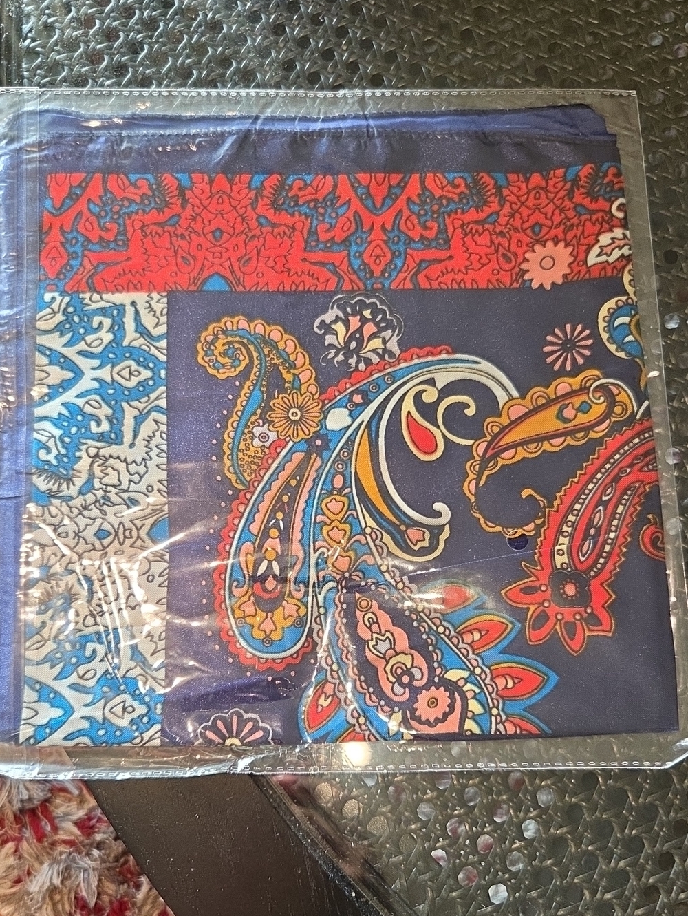 Paisley Print Square Scarf - Navy, Red, Blue 19 x 19